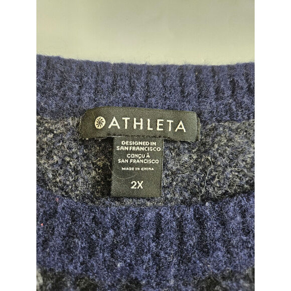 Athleta Sweater Womens 2X Blue Animal Print Merino Extra Fine Wool Long Sleeve - Picture 2 of 7